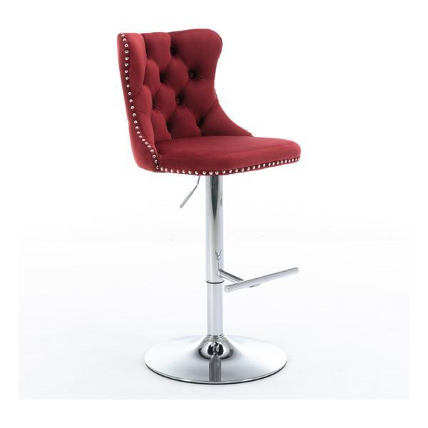 Nyxelle Swivel Velvet Barstools - Adjustable Seat Height - Wine Red 