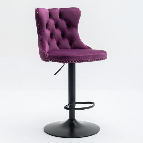 Nyxelle Swivel Velvet Barstools - Adjustable Seat Height from 25"-33" - Purple - Set of 2 