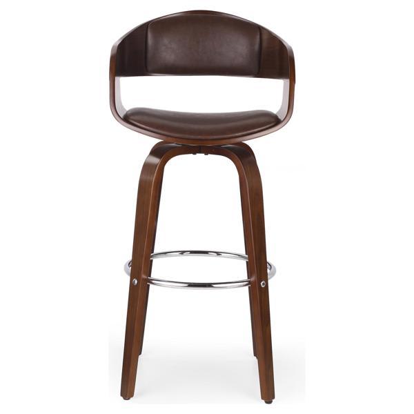 Divo 42" Bar Stool - Dark Brown Faux Leather - Walnut Wood Frame 