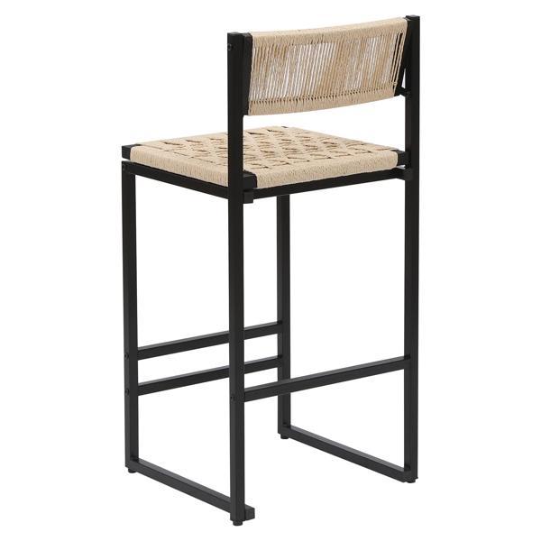 Siroc 35" Bar Stools - Paper Rope Weave Dining Chairs - Black and Creamy White - Set of 2 