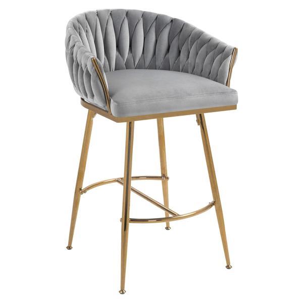 Fentara 26" Counter Height Bar Stools - Velvet Kitchen Island Counter Stool - Grey 