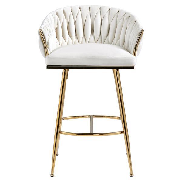 Fentara 26" Counter Height Bar Stool - Beige Velvet - Golden Chromed Base 