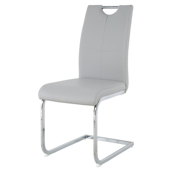 Dawnstar Modern Dining Chairs - Padded Seat - Chrome Metal Legs - Grey and Silver - Set of 2 
