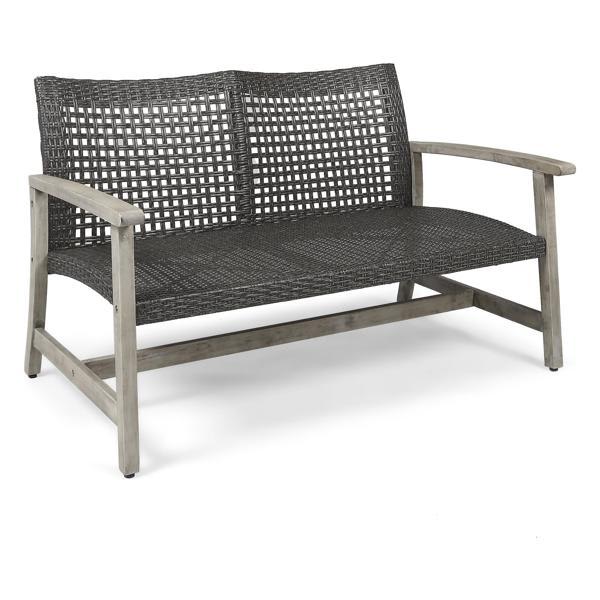 East 52" Loveseat - Grey Wicker Seat - Acacia Wood Frame 