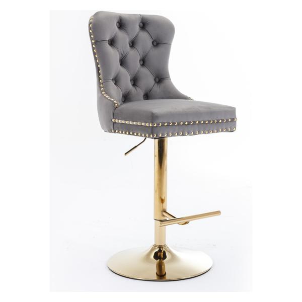 Sorvan Thick Adjustable Barstool - Golden Swivel Velvet - Gray - Set of 2 