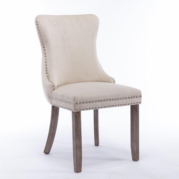 Gale Upholstered Wing-Back Dining Chair - Backstitching Nailhead Trim - Beige - Set of 2 