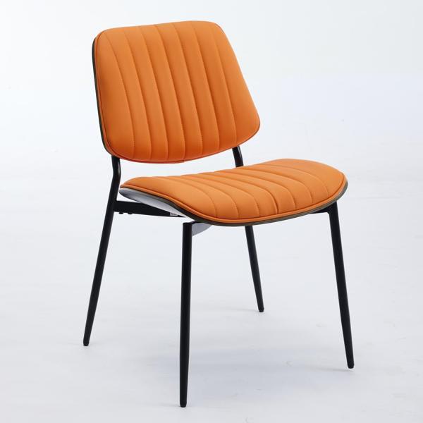 Duluth Mid-Century Dining Chair - Orange Polyurethane - Walnut Bentwood Back - Set of 2 