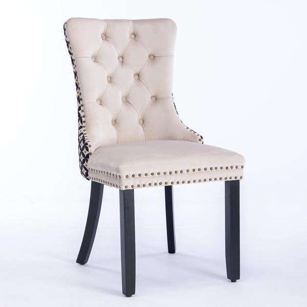 Lilias Classic Velvet Dining Chairs - Tufted Solid Wood - Beige and Patterned - Set of 2 