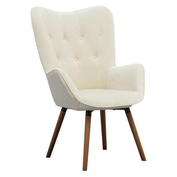 Manoir Accent Chair - White Silky Velvet - Light Brown Solid Wood Legs Manoir Accent, accent chair, manoir, accent, chair, white, silky, velvet, light, brown