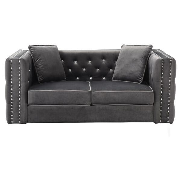 Yardley Loveseat - Gray Velvet - Chromed Steel Legs Yardley Loveseat, yardley, loveseat, gray, velvet, chromed, steel, legs, loveseats, size