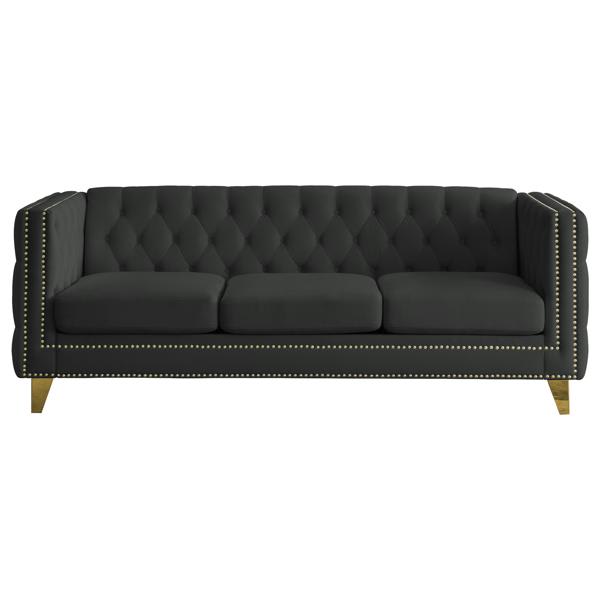 Velurian 80" Velvet Sofa - Black - Solid Wood Frame and Metal Legs Velurian 80", velurian, velvet, sofa, black, solid, wood, frame, metal, legs
