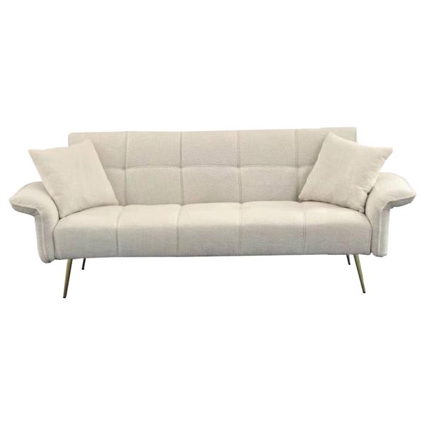 Luminaria 70" Futon Sofa Bed - Beige Velvet - Light Brown Wood Frame Luminaria 70", sleeper sofa, luminaria, futon, sofa, bed, beige, velvet, light, brown