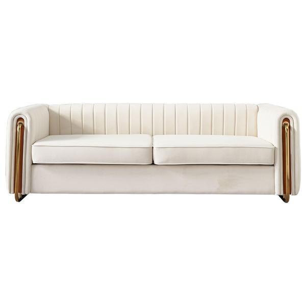 Majestic 84" Contemporary Velvet Sofa - Beige - Gold Legs Majestic 84", majestic, contemporary, velvet, sofa, beige, gold, legs, sofas, dimensions