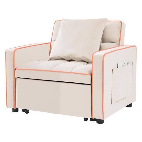 Maison Sofa Bed Chair - Creamy White Velvet - Eucalyptus Wood Frame Maison Sofa, sleeper sofa, maison, sofa, bed, chair, creamy, white, velvet, eucalyptus