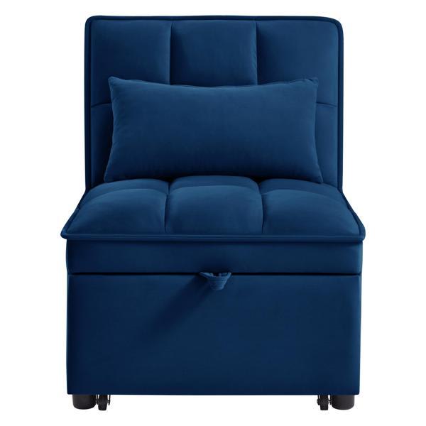 Eldra 68" 4-in-1 Multi-Function Single Sofa Bed with Storage Pockets - Navy Velvet Fabric Eldra 68", sleeper sofa, eldra, 4in1, multifunction, single, sofa, bed, storage, pockets