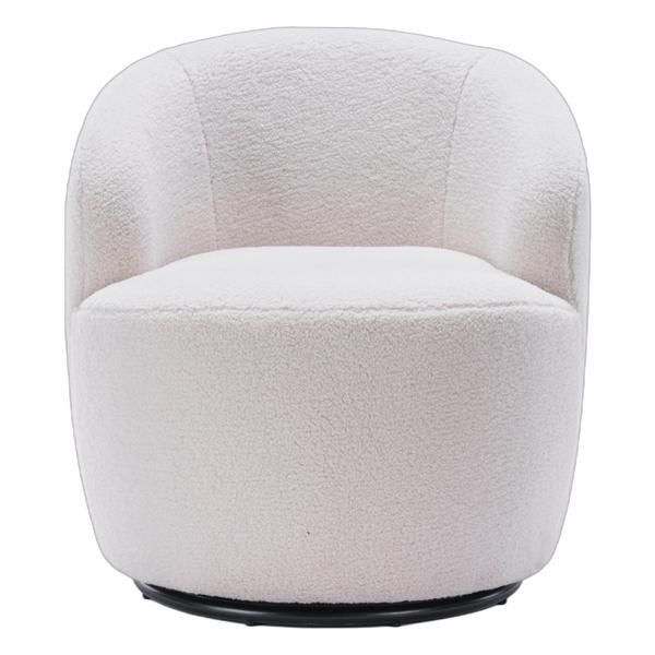 Kalima Swivel Accent Armchair Barrel Chair - Ivory White Teddy Fabric - Black Metal Ring Kalima Swivel, accent chair, kalima, swivel, accent, armchair, barrel, chair, ivory, white