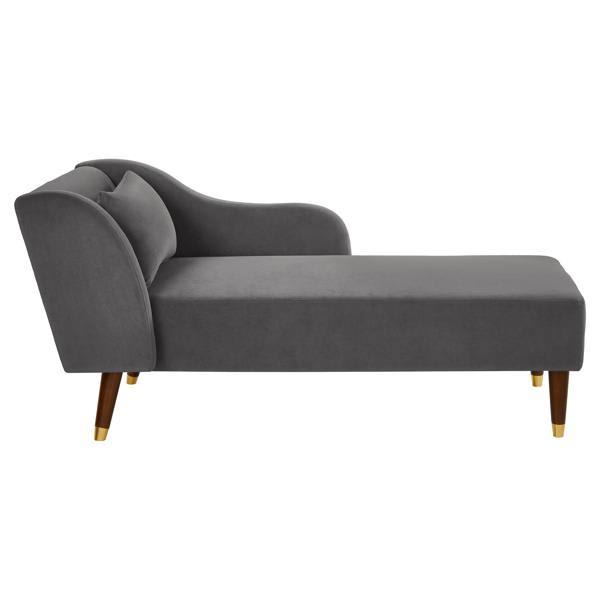 Vynita Chaise Lounge - Grey Velvet - Brown Wood Legs Vynita Chaise, vynita, chaise, lounge, grey, velvet, brown, wood, legs, living