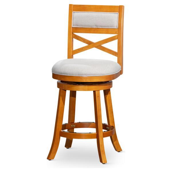 Vynaria 24" Counter Height X-Back Swivel Stool - Natural Finish - Beige Fabric Seat Vynaria 24", vynaria, counter, height, xback, swivel, stool, natural, finish, beige