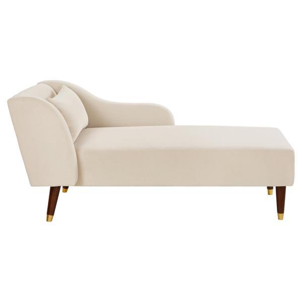 Vynita Chaise Lounge - Beige Velvet - Brown Wood Legs Vynita Chaise, vynita, chaise, lounge, beige, velvet, brown, wood, legs, living
