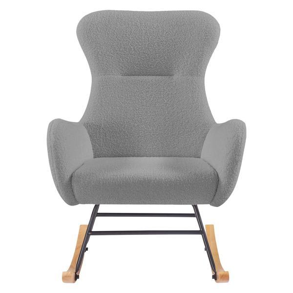 Romana Rocking Chair - Grey Teddy Fabric - Metal Frame and Solid Wood Legs Romana Rocking, romana, rocking, chair, grey, teddy, fabric, metal, frame, solid