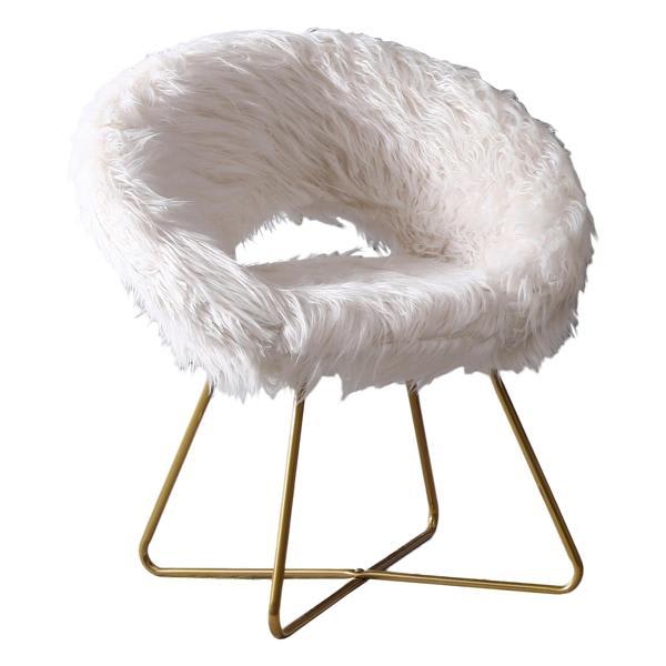 Eldrida Faux Fur Upholstered Accent Chair - White - Gold Finish Frame Eldrida Faux, accent chair, eldrida, faux, fur, upholstered, accent, chair, white, gold