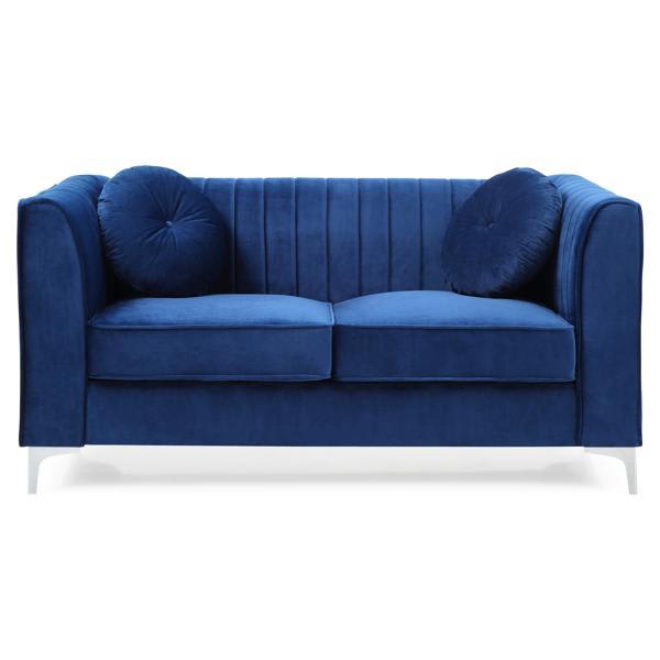 Zephyrine Loveseat - Navy Blue Velvet - Heavy Duty Chrome Legs Zephyrine Loveseat, zephyrine, loveseat, navy, blue, velvet, heavy, duty, chrome, legs