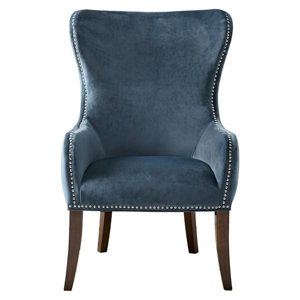 Altair Button Tufted Back Accent Chair - Blue Polyester - Espresso Wood Finish Legs Altair Button, accent chair, altair, button, tufted, back, accent, chair, blue, polyester