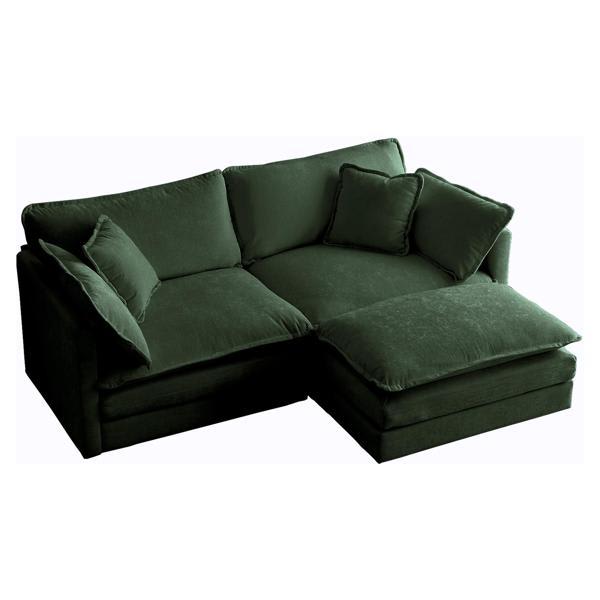 Galatea Chenille Two-Seater Sofa with 1 Footrest - Green Chenille Fabric - Solid Wood Frame Galatea Chenille, sectional sofa, galatea, chenille, twoseater, sofa, footrest, green, fabric, solid