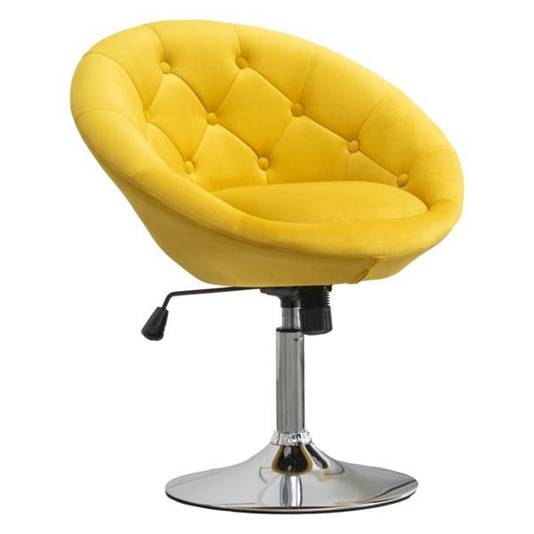 Savoyance Swivel Accent Chair - Yellow Velvet Upholstery - Button-Tufted Back - Chromed Metal Base Savoyance Swivel, accent chair, savoyance, swivel, accent, chair, yellow, velvet, upholstery, buttontufted