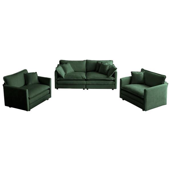 Torvik 3 Piece Sofa Set with Arm Pillows and Toss Pillows - Green Chenille Fabric - Solid Wood Frame Torvik 3, torvik, piece, sofa, set, arm, pillows, toss, green, chenille