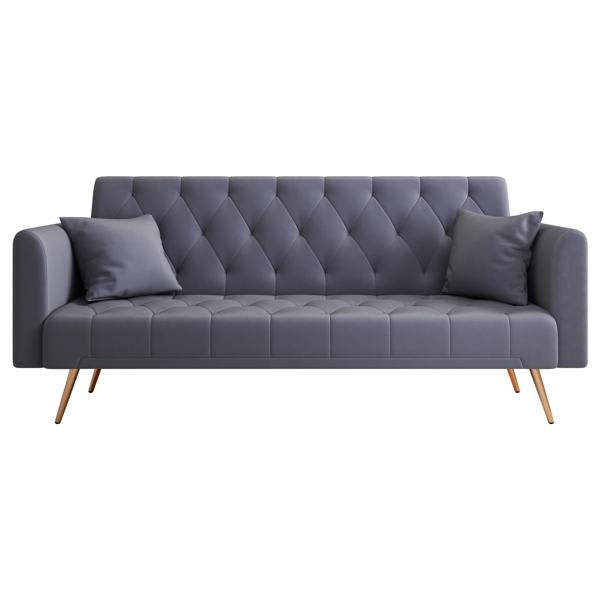 Zennox 71" Convertible Double Folding Living Room Sofa Bed - Gray Velvet Fabric - Golden Legs Zennox 71", sleeper sofa, zennox, convertible, double, folding, living, room, sofa, bed