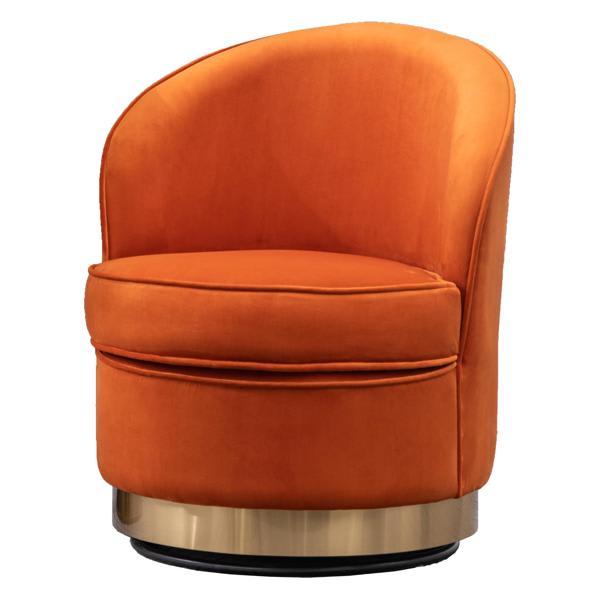 Julianna Accent Chair - Velvet Swivel - Orange - Polished Gold Base Julianna Accent, accent chair, julianna, accent, chair, velvet, swivel, orange, polished, gold