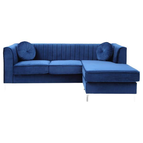 Moonliton 75" Delray Sofa Chaise - Navy Blue Velvet - Heavy Duty Chrome Legs Moonliton 75", moonliton, delray, sofa, chaise, navy, blue, velvet, heavy, duty