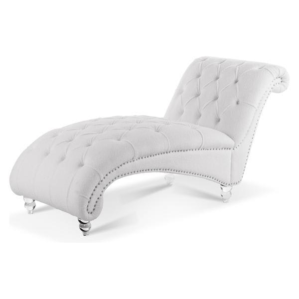 Parker Tufted Armless Chaise Lounge - White Teddy Velvet Cover - Acrylic Legs Parker Tufted, parker, tufted, armless, chaise, lounge, white, teddy, velvet, cover