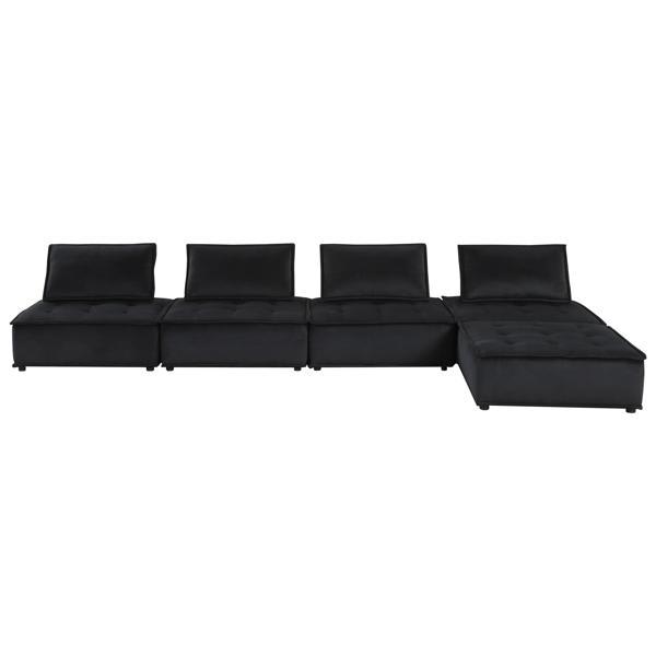 Thelusia 120" Black Velvet 5 Pc Sofa - Tufted Seat - Black Plastic Leg Thelusia 120", thelusia, black, velvet, sofa, tufted, seat, plastic, leg, sofas
