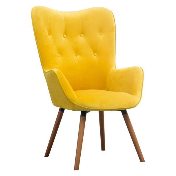 Manoir Accent Chair - Yellow Silky Velvet - Light Brown Solid Wood Frame Manoir Accent, accent chair, manoir, accent, chair, yellow, silky, velvet, light, brown