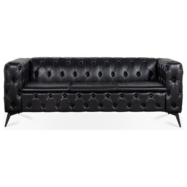 Yuba City 84" 3 Seater Sofa - Black Polyurethane - Iron Legs Yuba City, yuba, city, seater, sofa, black, polyurethane, iron, legs, sofas