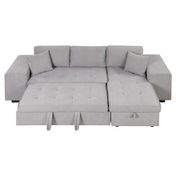 Corius 104" Sectional Sofa Bed with Storage Chaise and 2 Stools - Gray Linen Fabric Corius 104", sectional sofa, sleeper sofa, corius, sectional, sofa, bed, storage, chaise, stools
