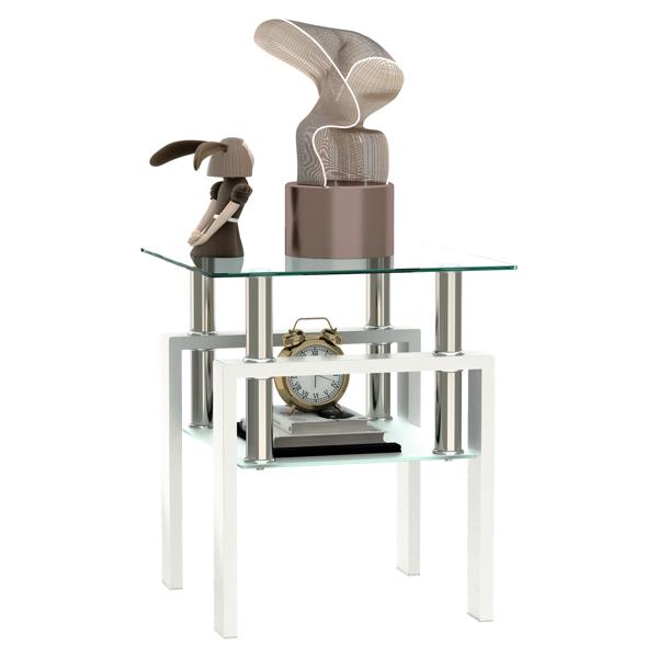 Trilucent 18"L x 18"W End Table - Tempered Glass - White 