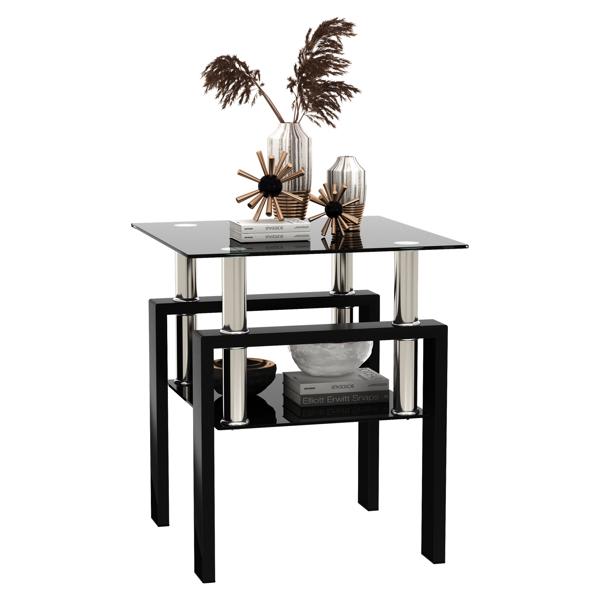 Trilucent 18"L x 18"W Coffee Table - Modern Tempered Glass - Black 