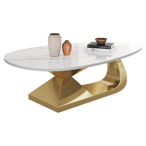 Davis Modern 51"L x 28"W Coffee Table - Faux Marble Top - Gold and White 