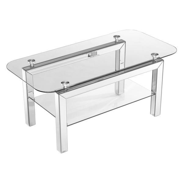 Solea 40"L x 20"W Coffee Table - Tempered Glass Top - Silver Stainless Steel Legs 