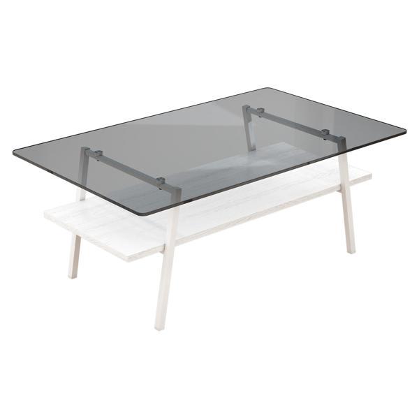 Elev 39"L x 23"W Coffee Table - Tempered Glass Tabletop with Metal Legs - Gray Glass 