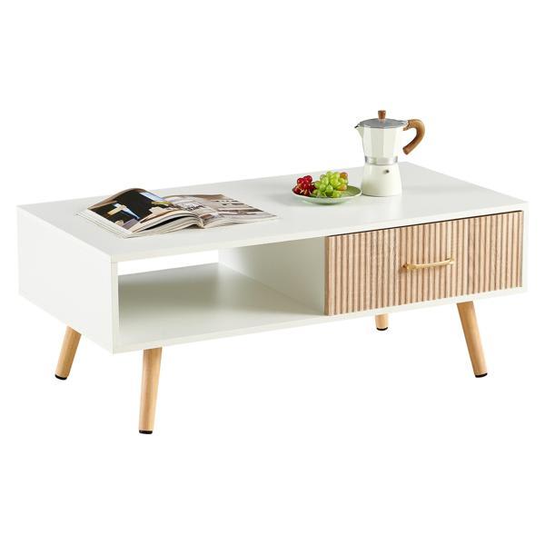 Horizon Rectangle Coffee Table with Sliding Drawer - White 
