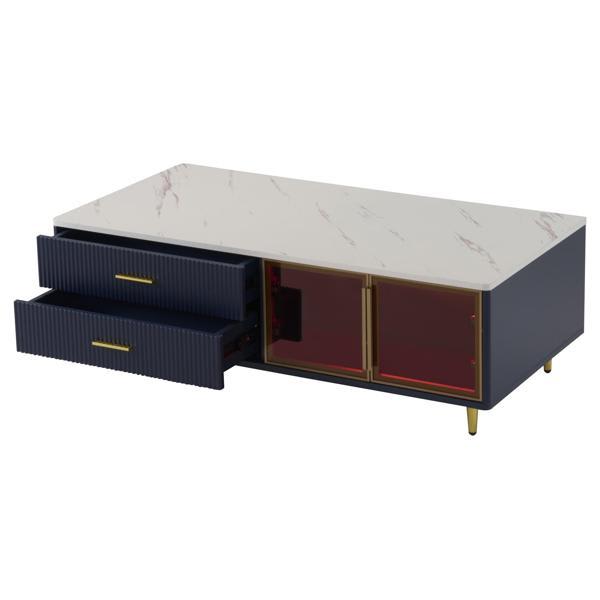 Clearvue Modern 47"L x 24"W Coffee Table - Blue with Glass Door Storage 