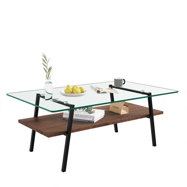 Elev Rectangle 39"L x 23"W Coffee Table - Tempered Glass Top with Black Metal Legs 