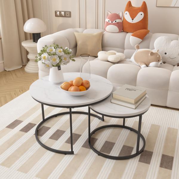 Ambiance Moonriver 28"L x 30"W Nesting Coffee Table Set - Marble Pattern Top - White 