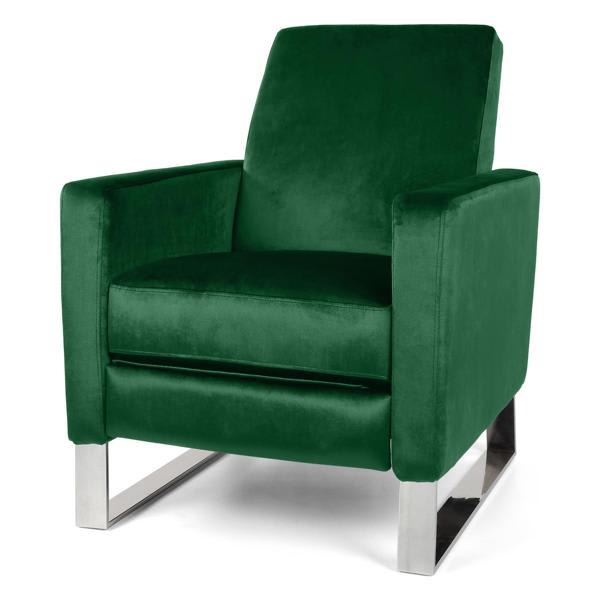 Emeris Modern Glam Recliner - Emerald Velvet - Silver Legs 