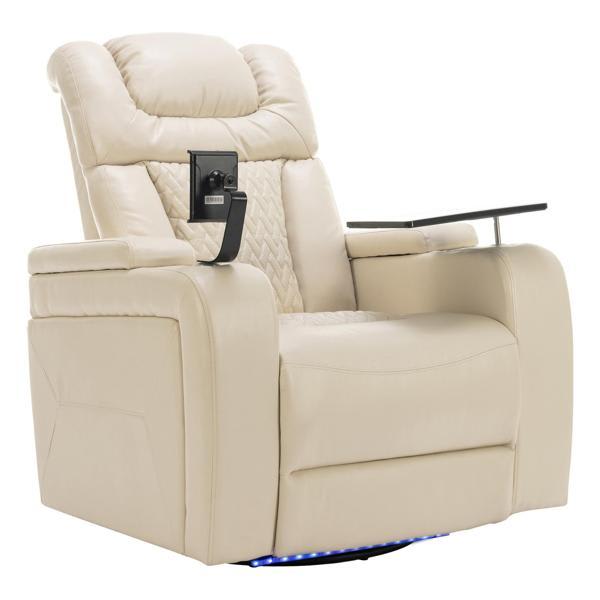 Sutton 43" Recliner - Power Reclining - Swivel - White Polyurethane Leather 
