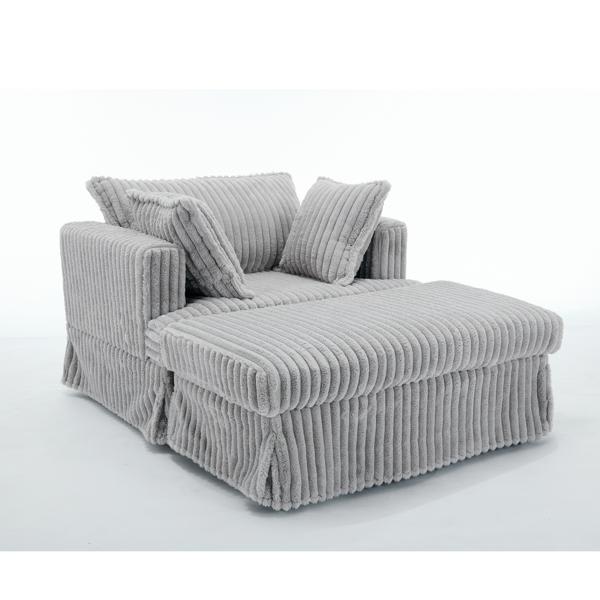 Morningside 48" Chaise Lounge with Ottoman - Corduroy - Light Gray 